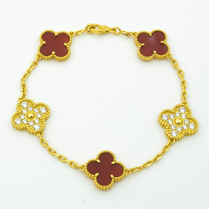 CLOVER BRACELET 5 MOTIFS CARNELIAN DIAMOND