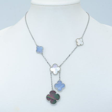 CLOVER MOP CHALCEDONY NECKLACE SILVER 6 MOTIF