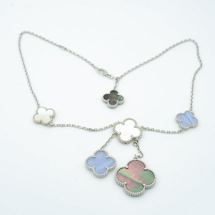 CLOVER MOP CHALCEDONY NECKLACE SILVER 6 MOTIF