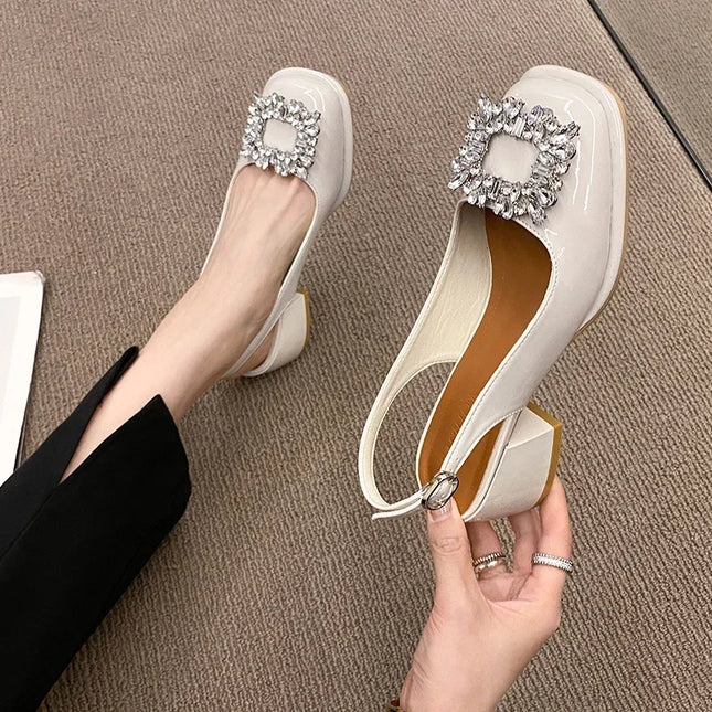 Spring Autumn Square Toe Crystal Mary Jane Low Heels