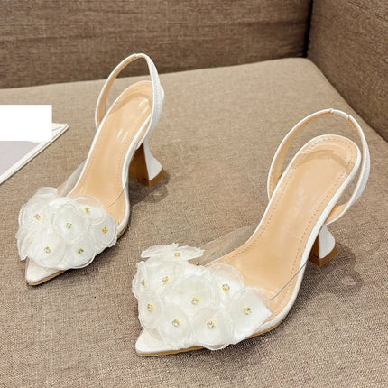 Eilyken Floral PVC Slingbacks - Pointed Toe Crystal Heels