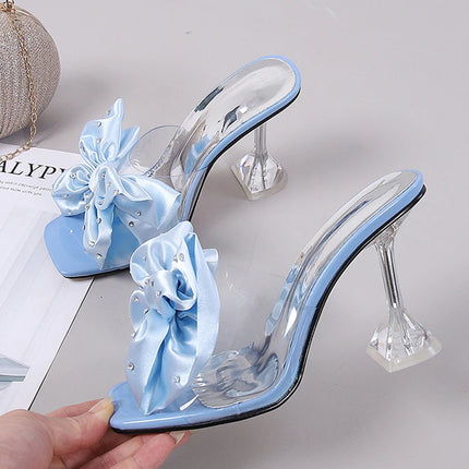 Crystal Bow PVC Transparent Heels - Open Toe Slides