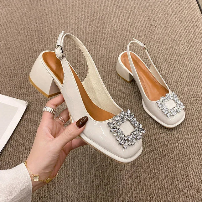 Spring Autumn Square Toe Crystal Mary Jane Low Heels