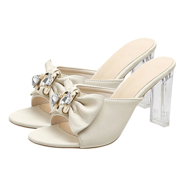 Crystal Bow Open Toe High Heel Slippers - Summer Fashion Sandals