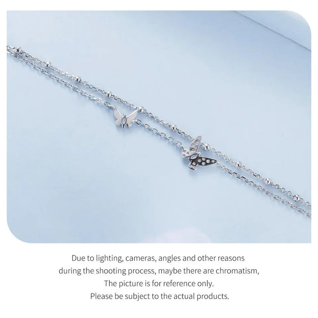 Double-Layer Butterfly Bracelet 925 Sterling Silver CZ Layered Bracelet