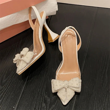 Eilyken Butterfly-Knot PVC Transparent Heels - Pointed Toe Mules