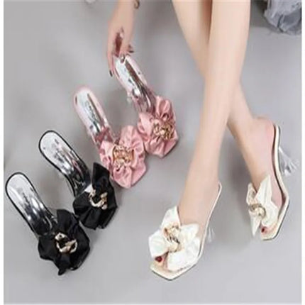 Pink Butterfly-Knot Clear Heels - Transparent Sandals for Women