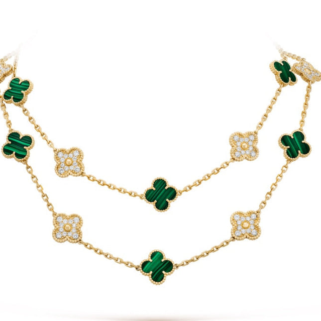 CLOVER 20 MOTIFS MALACHITE DIAMOND GOLD