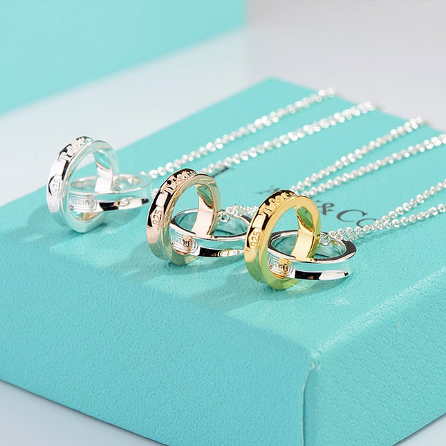 NECKLACE FEMALE DOUBLE RING DOUBLE CIRCLE COUPLE PENDANT