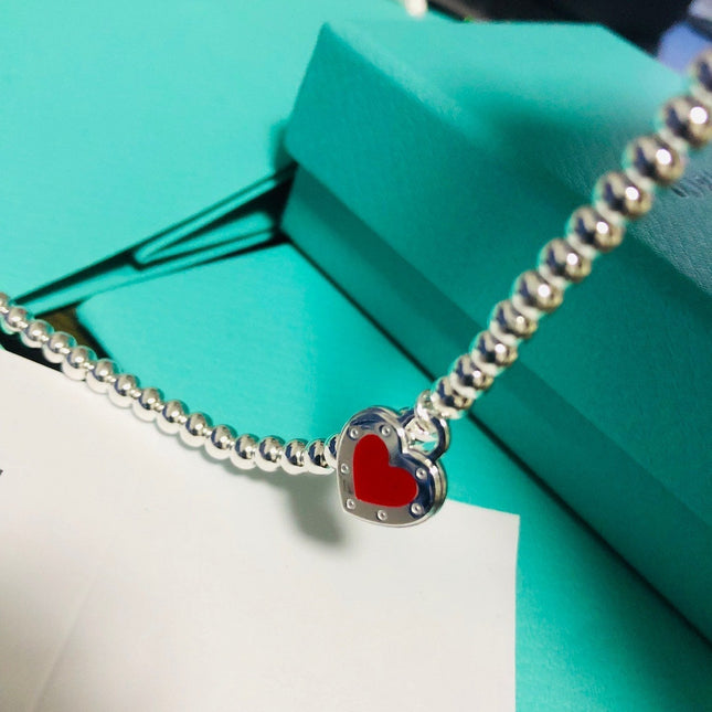 LOVE TIFFANY RED HEART TAG BEAD BRACELET