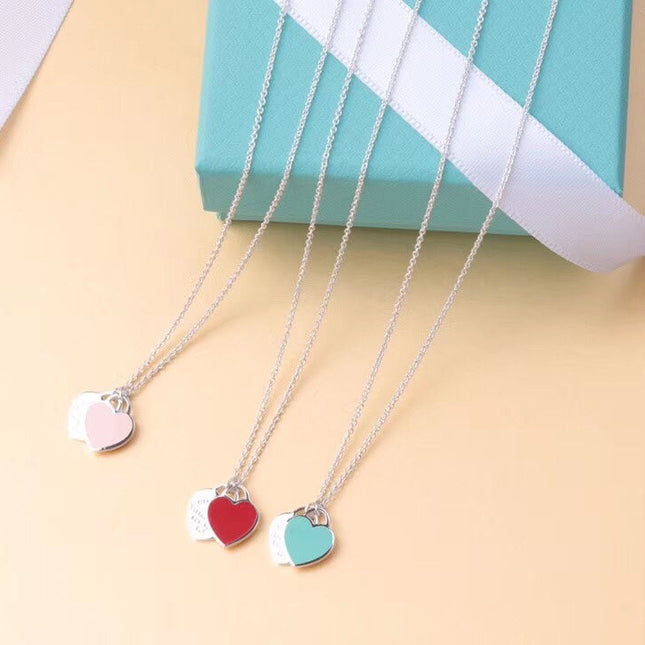 DOUBLE HEART TAG PENDANT SILVER MINI NECKLACE