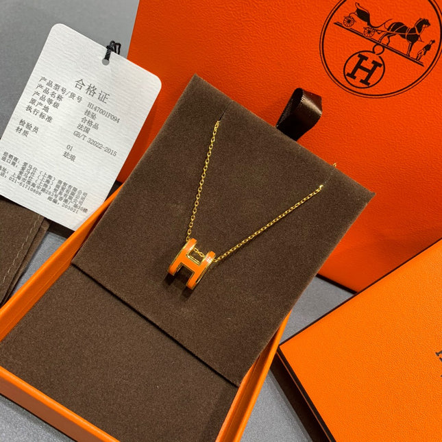 POP H NECKLACE ORANGE PENDANT GOLD HARDWARE