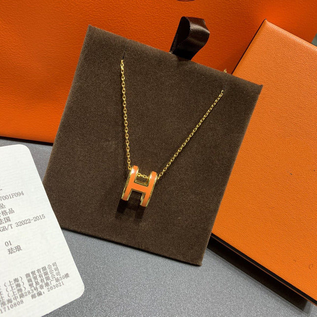 POP H NECKLACE ORANGE PENDANT GOLD HARDWARE