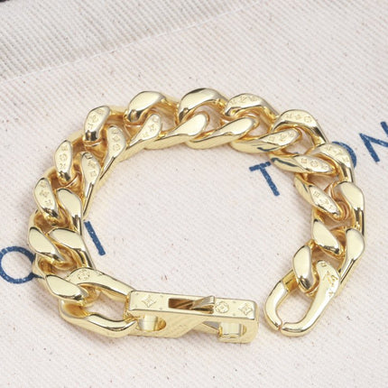 CHAIN LINKS MONOGRAM PATTERN BRACELET GOLD-COLOR HARDWARE