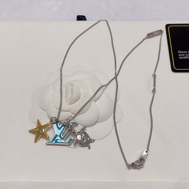 LV TURTLE STAR STARFISH SILVER GOLDURY FAS  NECKLACE