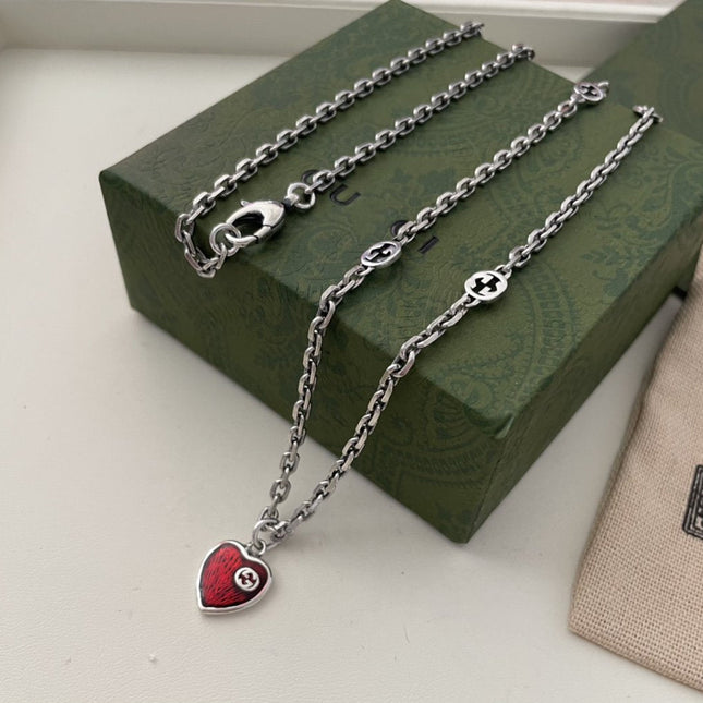 GG HEARTS STERLING SILVER RED ENAMEL PENDANT NECKLACE