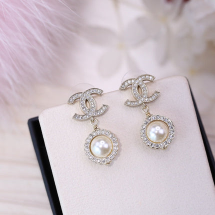 DOUBLE C PEARL SILVER DIAMOND EARRINGS