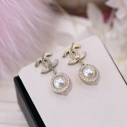 DOUBLE C PEARL SILVER DIAMOND EARRINGS