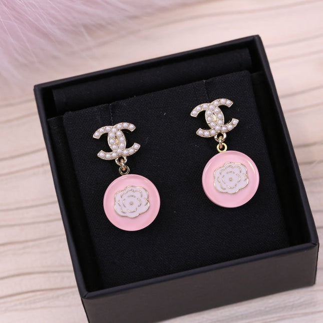 CAMELLIA PINK EARRINGS PEARL DIAMOND