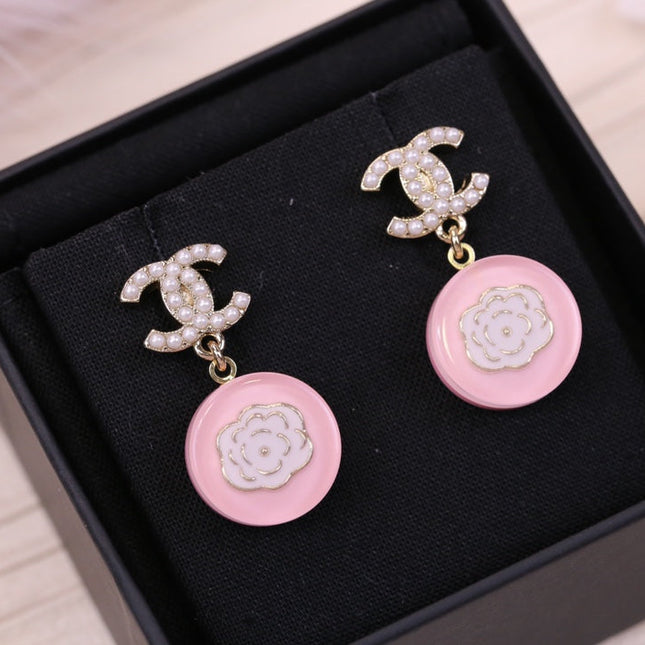 CAMELLIA PINK EARRINGS PEARL DIAMOND