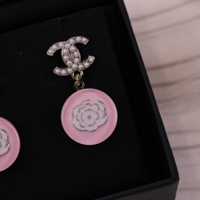 CAMELLIA PINK EARRINGS PEARL DIAMOND