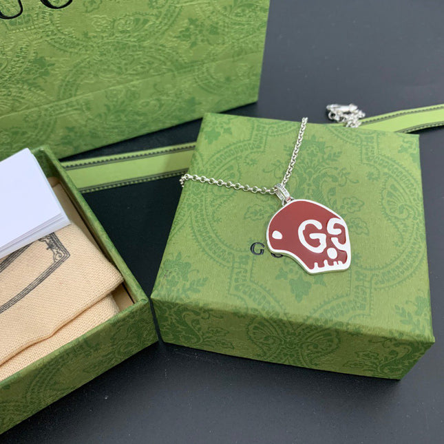 GG SKULL RED ENAMEL NECKLACE