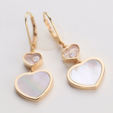 HAPPY HEART EARRINGS MOP PINK GOLD DIAMOND