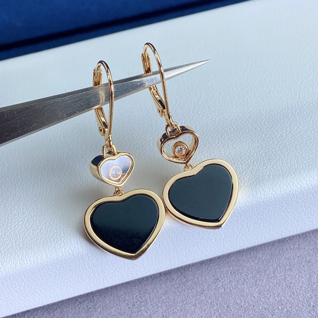 HAPPY HEART EARRINGS ONYX PINK GOLD DIAMOND