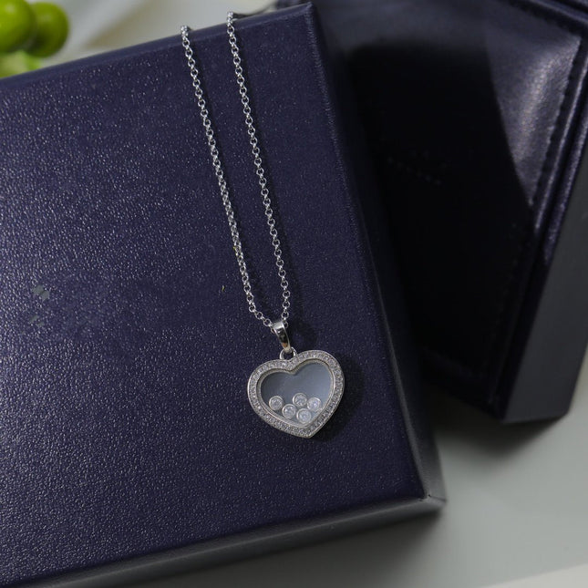 HAPPY HEART WHITE MOP NECKLACE SILVER DIAMOND