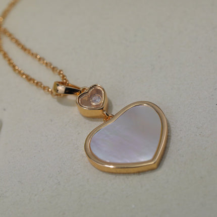 HAPPY HEART WHITE MOP NECKLACE PINK GOLD DIAMOND