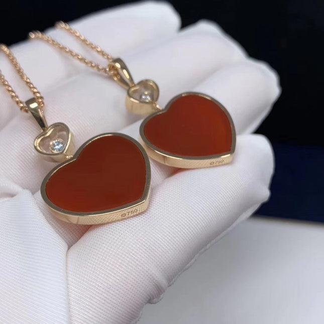 HAPPY HEART CARNELIAN NECKLACE PINK GOLD DIAMOND