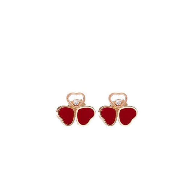 HAPPY HEART CARNELIAN EARRINGS PINK GOLD DIAMOND