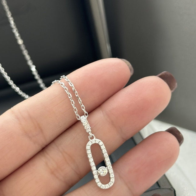 MOVE UNO LM SILVER DIAMOND PAVED NECKLACE