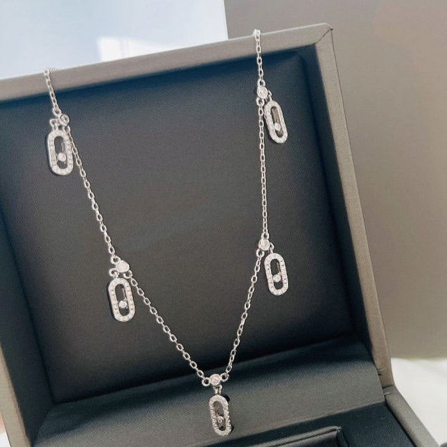 MOVE UNO PAVED DROP PENDANT CHOKER SILVER NECKLACE