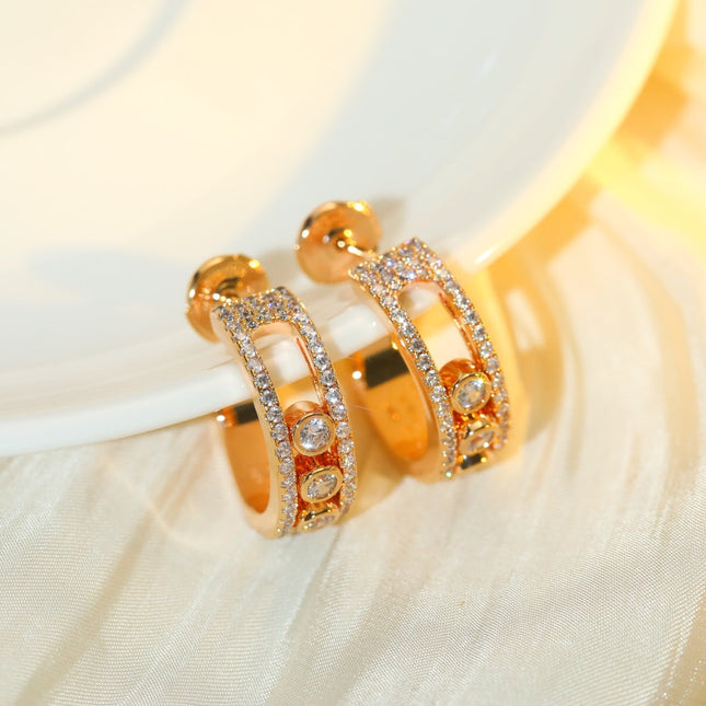 CREOLES MOVE PAVED PINK GOLD DIAMOND EARRINGS