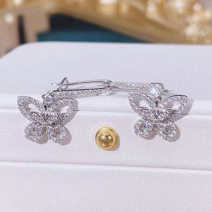 DOUBLE BUTTERFLY SILHOUETTE SILVER DIAMOND EARRINGS