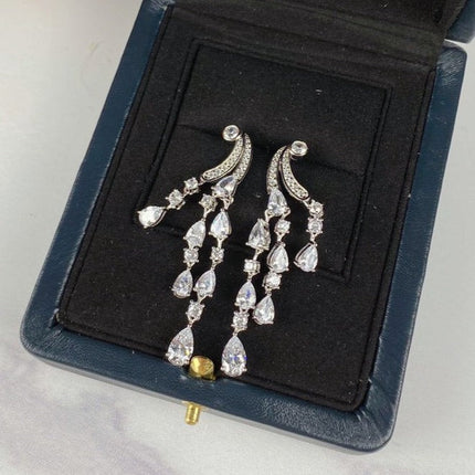 TRIPE SILVER DIAMOND WATER DROP EARRINGS