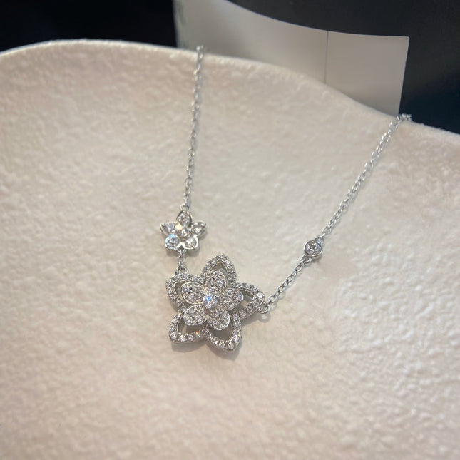 WILD FLOWER DOUBLE SILVER DIAMOND NECKLACE