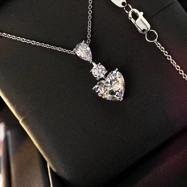 HEART WATER SILVER DIAMOND PAVED NECKLACE