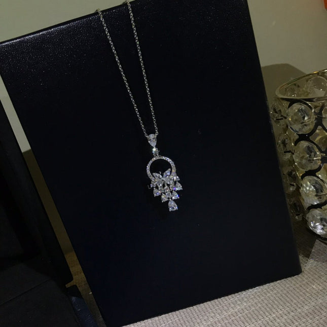 BUTTERFLY CHANDELIER CLASSIC SILVER DIAMOND NECKLACE