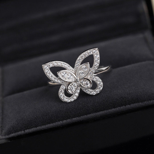 BUTTERFLY SILHOUETTE SILVER DIAMOND RING