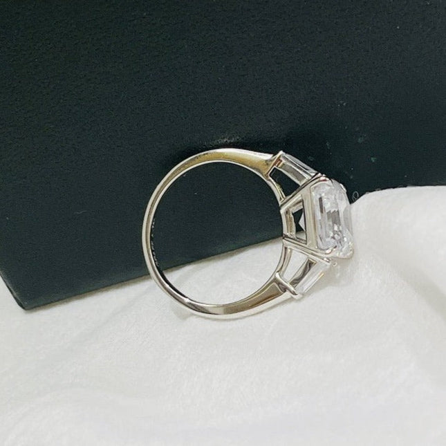 PROMISE SQUARE EMERALD CUT SILVER DIAMOND RING