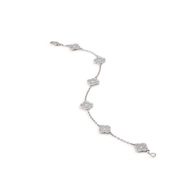 CLOVER 6 MOTIF SILVER DIAMOND BRACELET