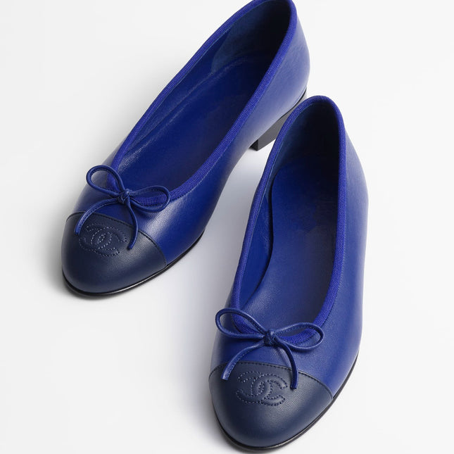 BALLET FLATS NAVY BLUE BLACK LAMBSKIN