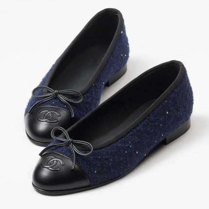 ballet flats navy blue black tweed