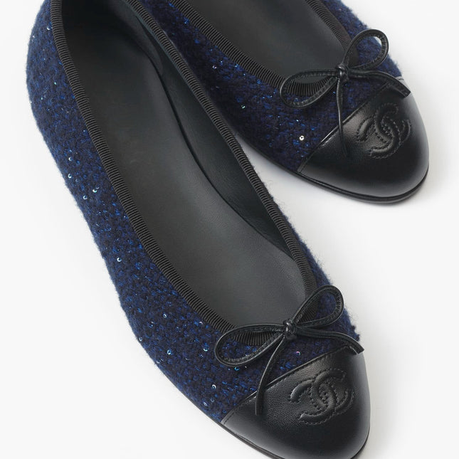 ballet flats navy blue black tweed