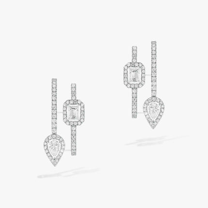 CREOLES MY TWIN 2 RANGS SILVER DIAMOND EARRINGS