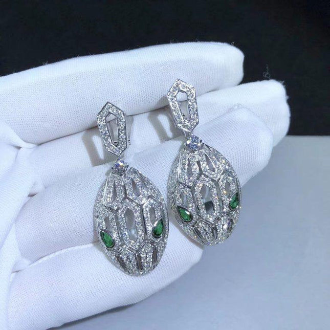 SERPENTI MALACHITE DIAMOND EARRINGS SILVER