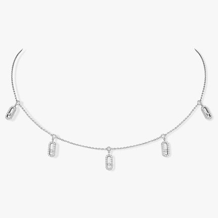 MOVE UNO PAVED DROP PENDANT CHOKER SILVER NECKLACE