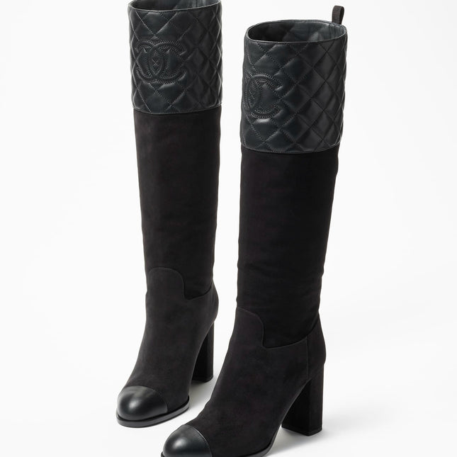 high boots black suede calfskin